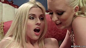 Bound Busty Blonde Gagged in Lezdom Anal Strapon Fuck!