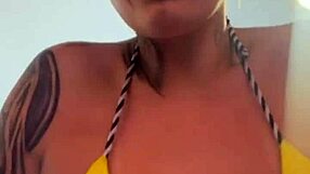 training alone in tiny thong bikini at beachfront gym got me dripping wet down my legs like ocean spray