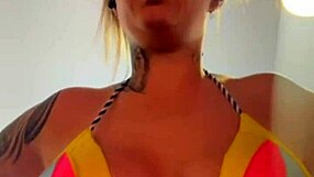 training alone in tiny thong bikini at beachfront gym got me dripping wet down my legs like ocean spray