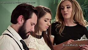 Threesome BDSM Slave Endures Rough Doggy Anal Pounding