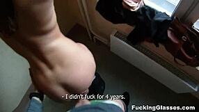 Fucking glasses teen Rina 18+ slams pussy hard on stairway!