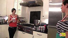 Inked Brunette Girlfriends Finger Pussies and Face Sit Orgasming in Kitchen Lesbian Heat