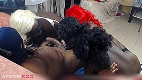 Three Ebony Amateurs Choke Gag on Sloppy Deepthroat Cock Assault