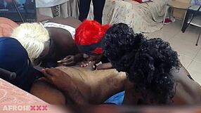 Three Ebony Amateurs Choke Gag on Sloppy Deepthroat Cock Assault