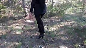 hey, check this milf strutting in sexy pantyhose and heels