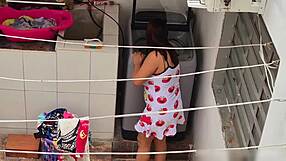 our amateur brunette wife bends over doggystyle for close-up colombian couple pounding