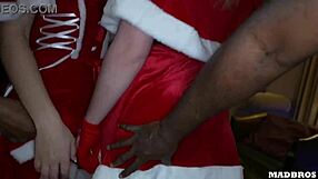 Two Christmas blonde moms get anal dp on piano under tree
