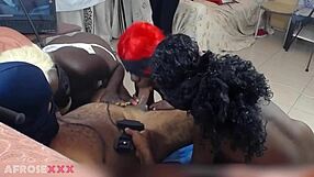 Three Ebony Amateurs Choke Gag on Sloppy Deepthroat Cock Assault