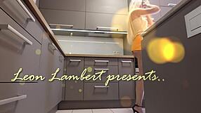 Blonde Coed's Long Legs Spread in Heels Miniskirt Exposing Bare Ass Kitchen
