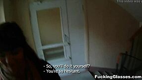 Fucking glasses teen Rina 18+ slams pussy hard on stairway!