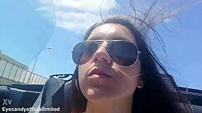 driving sports car top down flashing my perky tits and wet pussy publicly