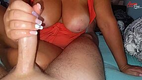 oiled hand edges massive cum from chubby blonde housewife's dirty talk