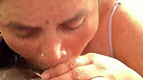 hot sexy wife gives sloppy blowjob then rides creampie in bedroom tight pussy