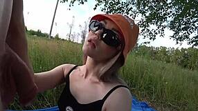 Cute tattooed teen 18+ rides cock outdoors for creampie finish!