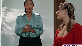 Milf Asian ex-boss spanks straps fists my tight pussy deep