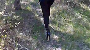 high heels strut sexy through forest ass tease
