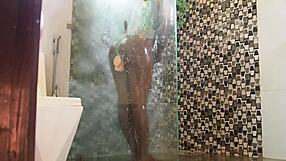 hot ebony milf MOANS in shower with new TOY, gets caught and FUCKED hard by black daddy