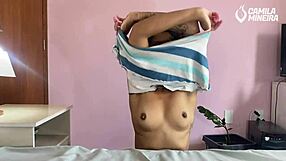 cute latina teen in tight dress bends over shows off her round bubble butt and super tight caribbean pussy up close