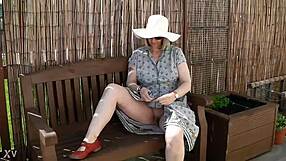 Naughty housewife strips totally naked in wild outdoor garden frenzy