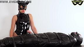 Goddess, your bound slave worships your boots before facesitting humiliation ruins him