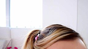 19 yo petite blonde chokes on huge monster cock pov blowjob and swallows massive jizz load