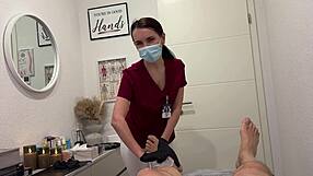 Her throat stuffed with dick while lasering his balls feels so intense