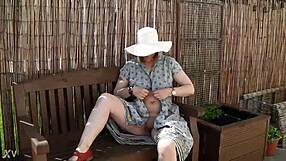Naughty housewife strips totally naked in wild outdoor garden frenzy