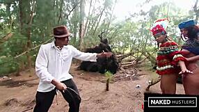 Thick ebony booty slurps deepthroat on cock with curvy ivory baddie outdoors