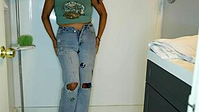 latina soaks her jeans and panties before stripping for messy shower!