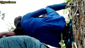 long-haired babe teases with outdoor hairjob cum finale
