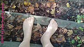 German Nylon Pantyhose Flashing in Outdoor Forest Feet Fetish Walk