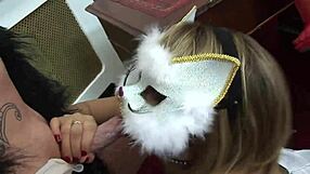stacey saran watches renee richards take massive cumshot on huge tits in cosplay orgy