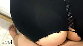Big ass latina bent over with ripped leggings fucked doggystyle closeup