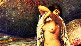 Vintage erotic drawings capture antique retro passion in detailed antique scenes