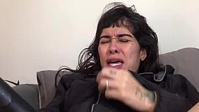 French emo cutie rams huge dildos up ass and squirts hard!