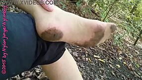 German Nylon Pantyhose Flashing in Outdoor Forest Feet Fetish Walk