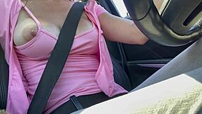 Italian Big Tits MILF Drives Car Solo Flashing Huge Horny Boobs and Hard Nipples