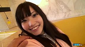 cute asian teen fingers hairy pussy then deepthroats cock in car