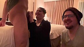 hey flat chastity cuck, taste this blowjob kiss cum first