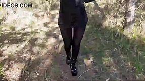 high heels strut sexy through forest ass tease
