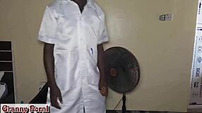 doctor's hands wander over ebony patient's thick curves