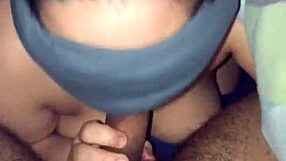 Blindfolded Latina Sucks and Deepthroats Old Masked Cock