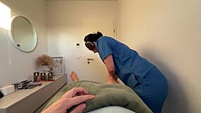 NURSE TURNS MASSAGE INTO WILD CUM-SWALLOWING DEEPTHROAT FUCK!!