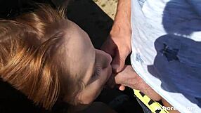 Juicy redhead teen whore fucked sideways on side road