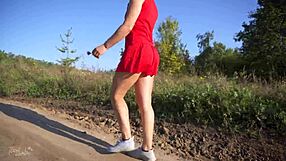 Miniskirt Girl Flashes Butt and Thong Outdoors!