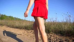 Miniskirt Girl Flashes Butt and Thong Outdoors!