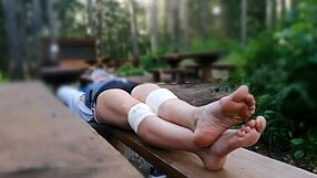 A solo amateur wanders outdoors teasing feet legs toes for your jerk off fetish instructions