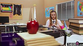 blonde teen student tempts milf teacher into classroom pussy licking