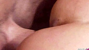 Big Tits Tanned Bitch in Underboob Bra Stockings Chokes on Stranger's Huge Cock Ride