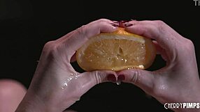 oh man i got so horny lilly bell squeezin fruit juice all over her hairy pussy while vibin!
